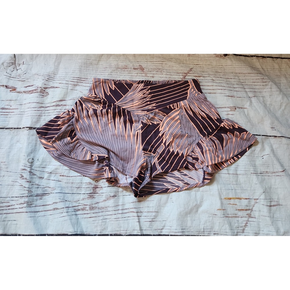 Maaji Tropical Palm Print Swim Cover Up Shorts Purple Orange Smocked Size Small